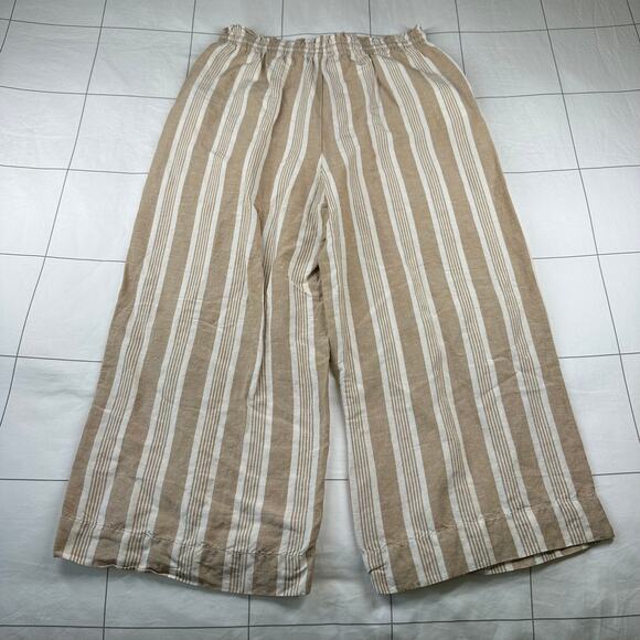 Madewell Pants Womens Small Tan Huston Cropped Pull On Linen Wide Leg Smocked - Picture 2 of 11